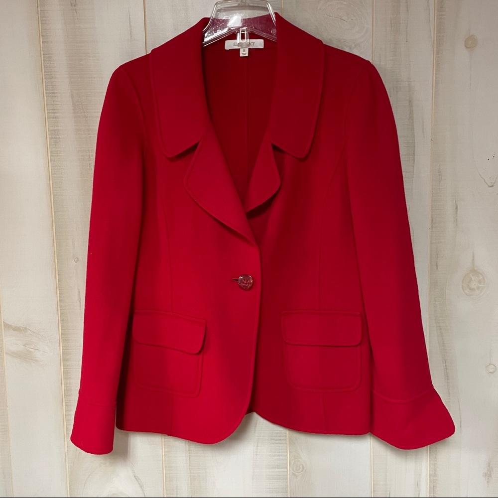 Ellen Tracy Red Wool Angora One Button Blazer Jacket Sz 8